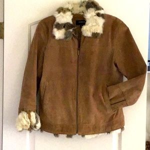 Leather and rabbit fur jacket